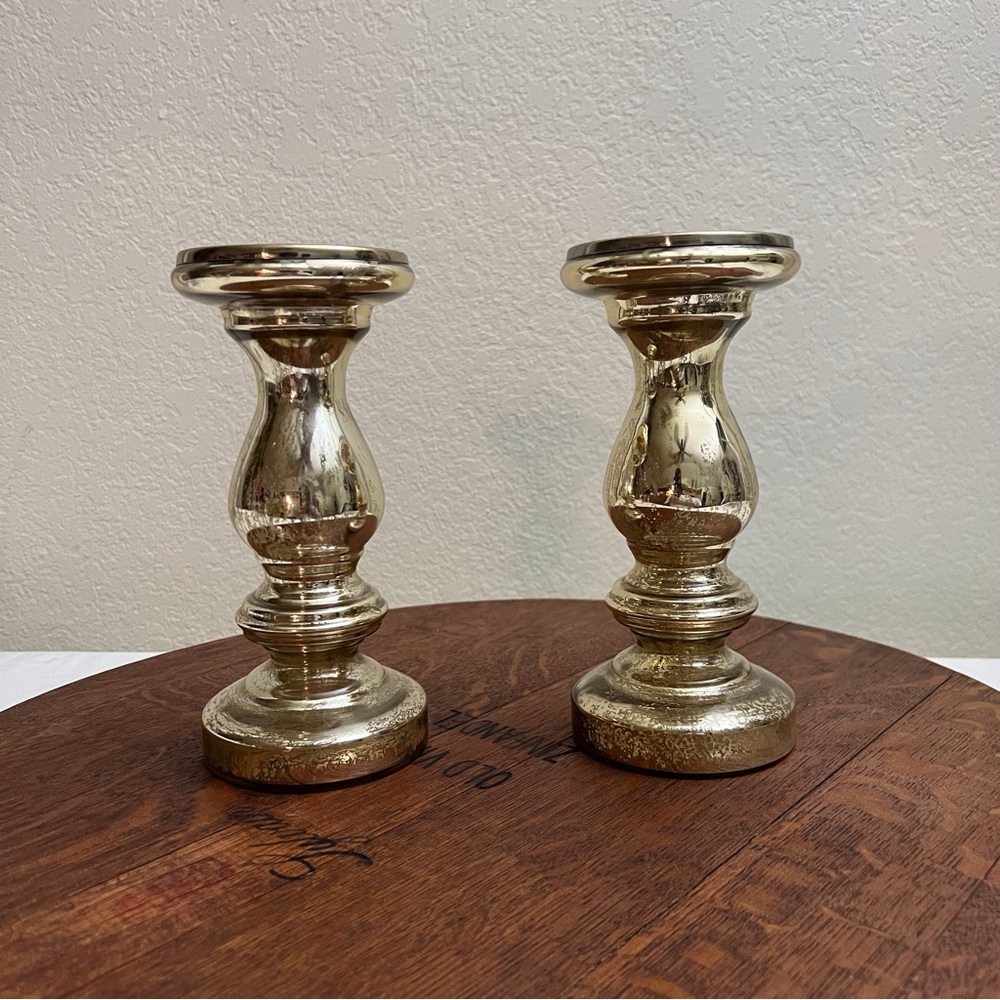 Mercury Glass Candle Holders - Set